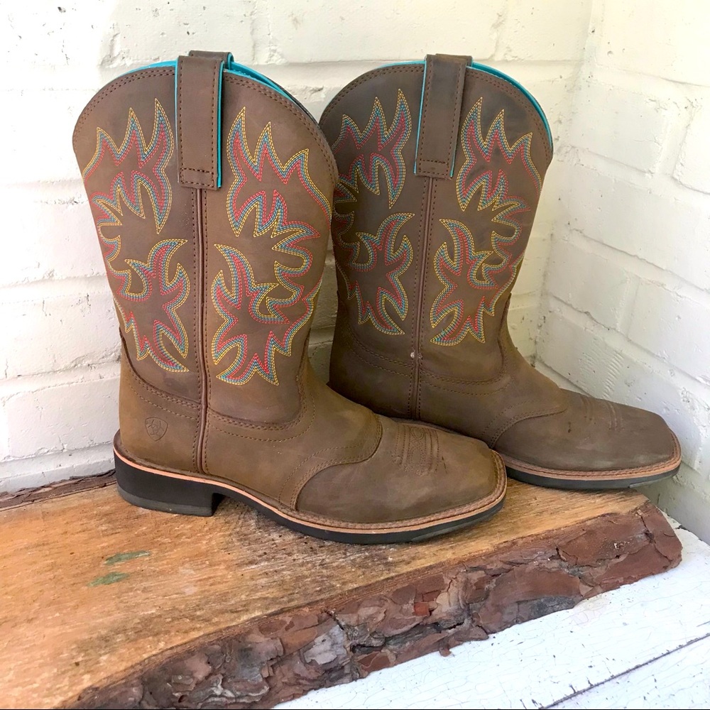 Like New Ariat Delilah Boot 8 Women Leather Turquoise Cowboy Square Toe 10018676